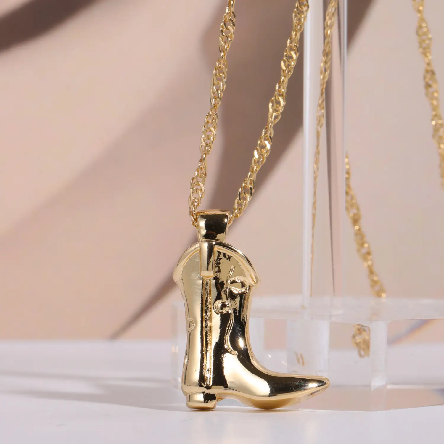 Western Cowboy Boots Necklace Personalized Creative Ornament Copper Plated Gold Clavicle Chain
