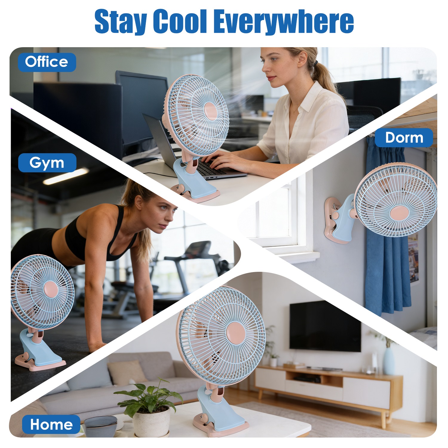 8.66In Oscillating Clip On Fan 2 Speeds Quiet Clamp Fan With 90 Degree Oscillating & Tilting Angle Desktop Wall Mount For Home Office Dorms Strollers