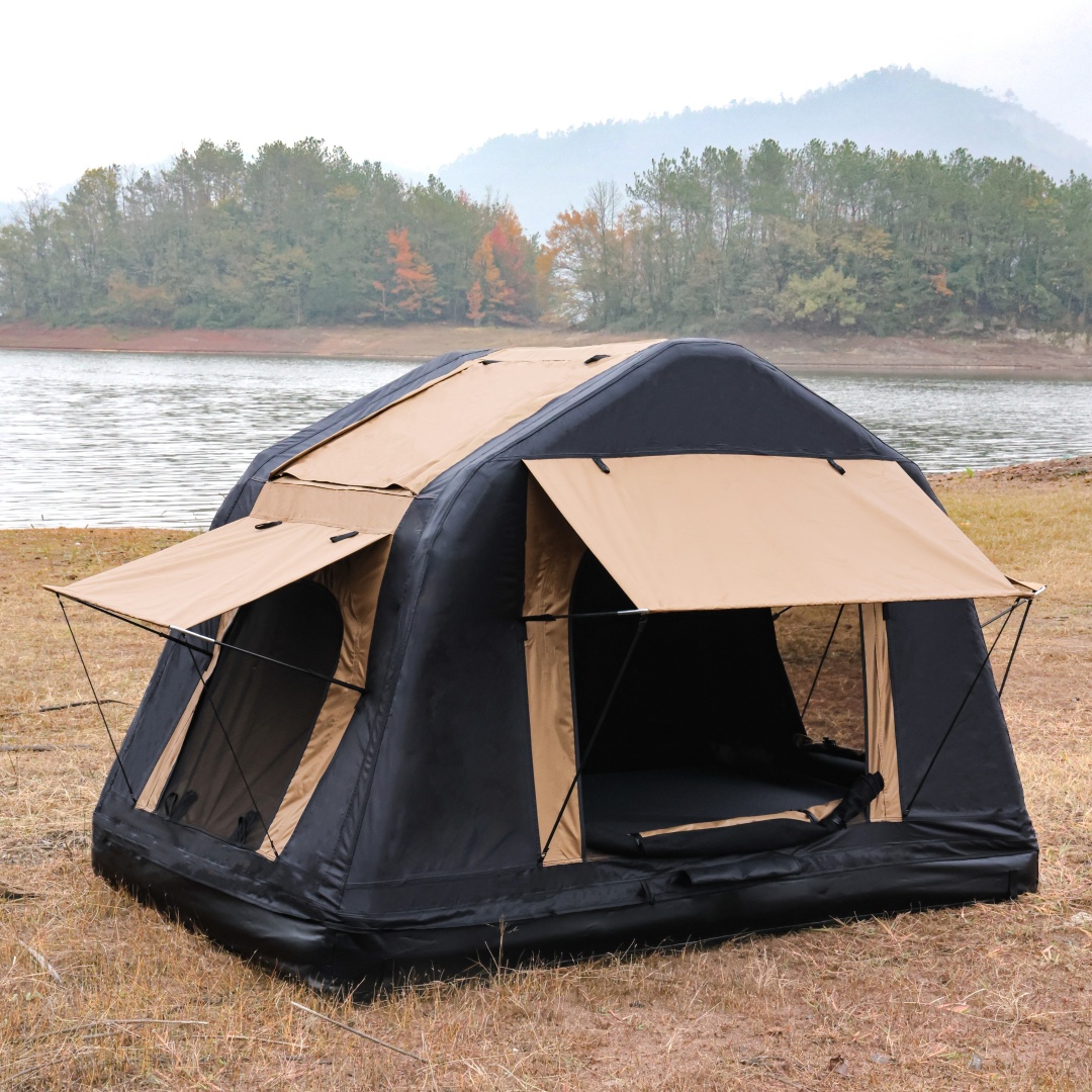 Foldable 2-3 People Amphibious Inflatable Car Roof Top Tent For Camping Outdoor Glamping Camping Tent For SUV,Truck  Without Ladder, Two-tone Style, Khaki & Black