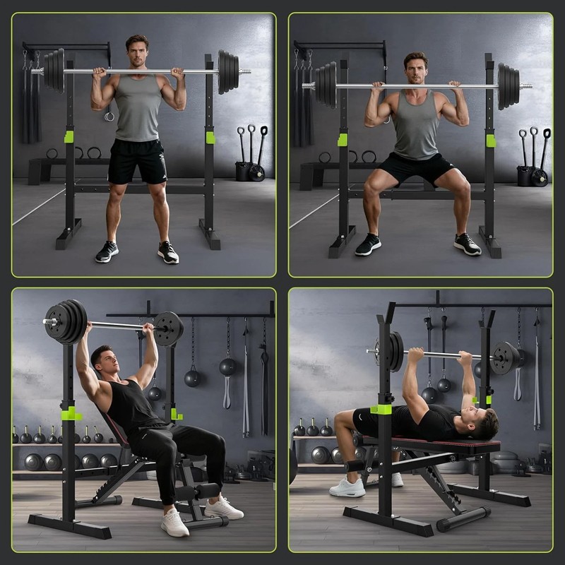 Squat Rack Stand Olympic Barbell Rack Bench Support Free Press Gym Workout UK