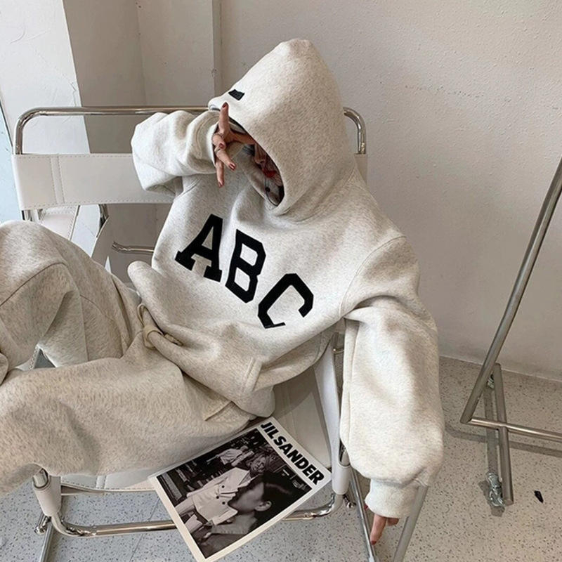 Fashion Solid Color Letter Lovers Fleece Hoodie High Street