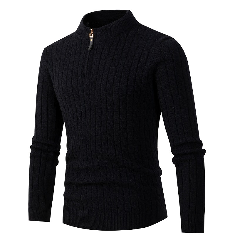 Men's Long Sleeve Twist Twist Half High Neck Zipper Knit