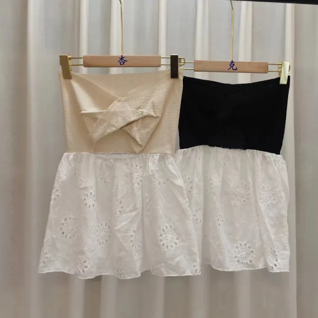 Lace Skirt Hollow out Tube Top Sweater Vest Design Sense Niche Short Stitching Sleeveless Top Black - Shop at LoveMi