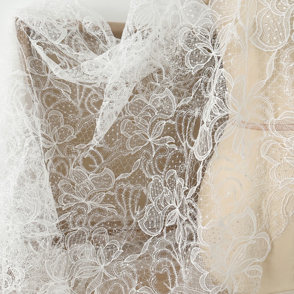 Off-white Sequined Fishing Thread Wedding Lace Fabric