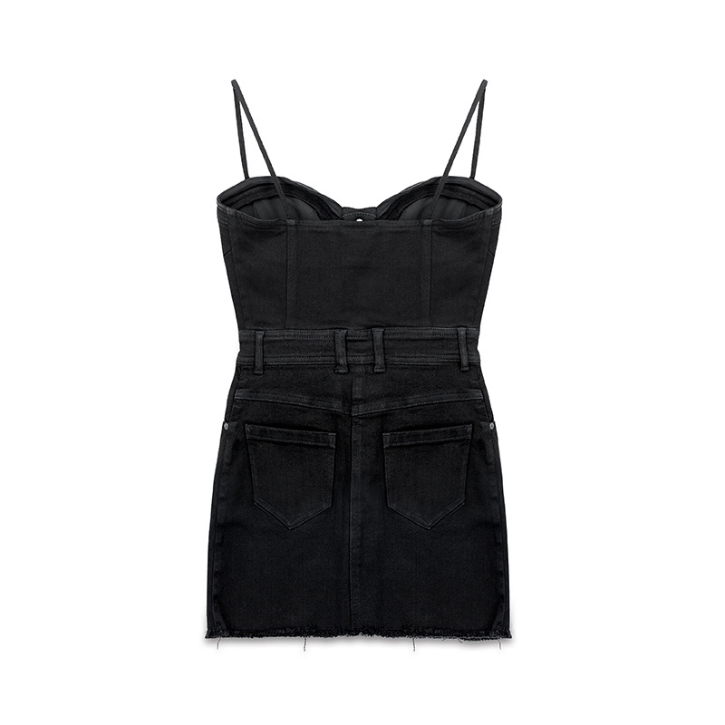 Garden Denim Suspender Skirt Denim Black