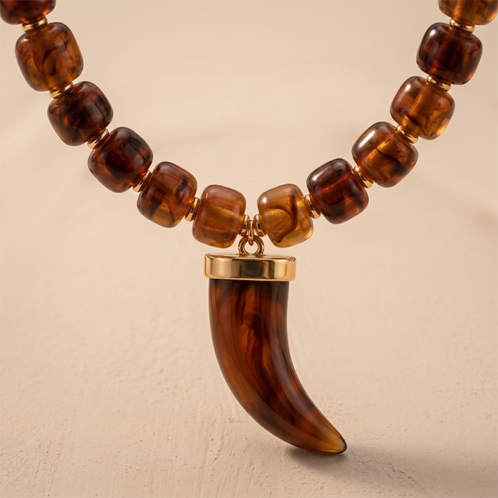 Amber Resin Wolf Tooth Pendant Necklace