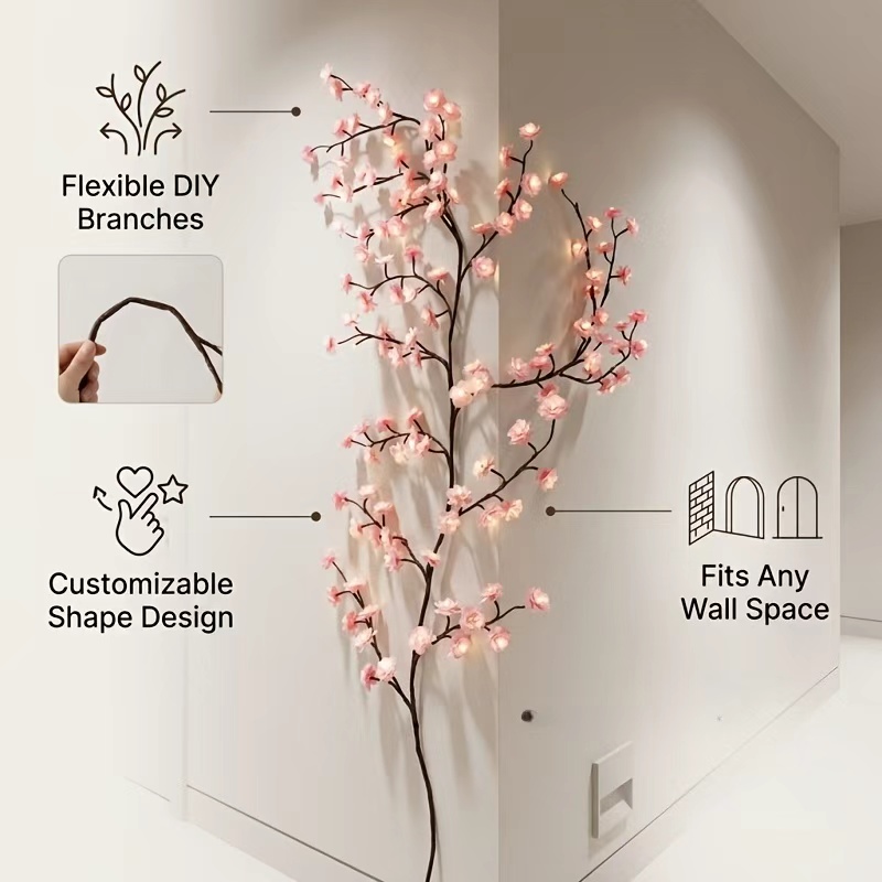 LED Tree Branch Lights For Wall, Cherry Blossom Lights Vine Lights With Remote And 8 Lighting Modes Cherry Blossom Garland Willow Vine For Bedroom Indoor Wall Christmas Decor — foto 4