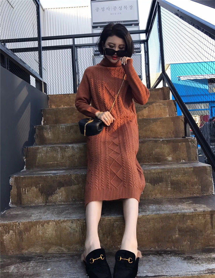 Women's Knitted Dress Long Sleeve Pullover Sweater Skirt