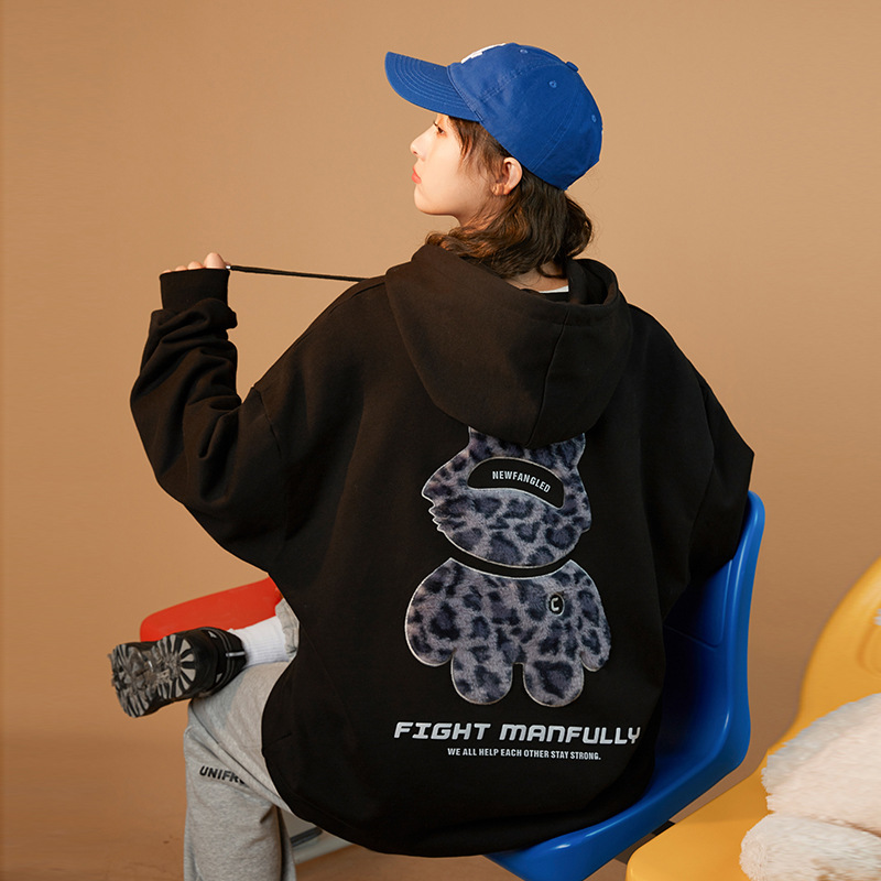 Women's Flocking Reflective Printed Hooded Sweater Jacket