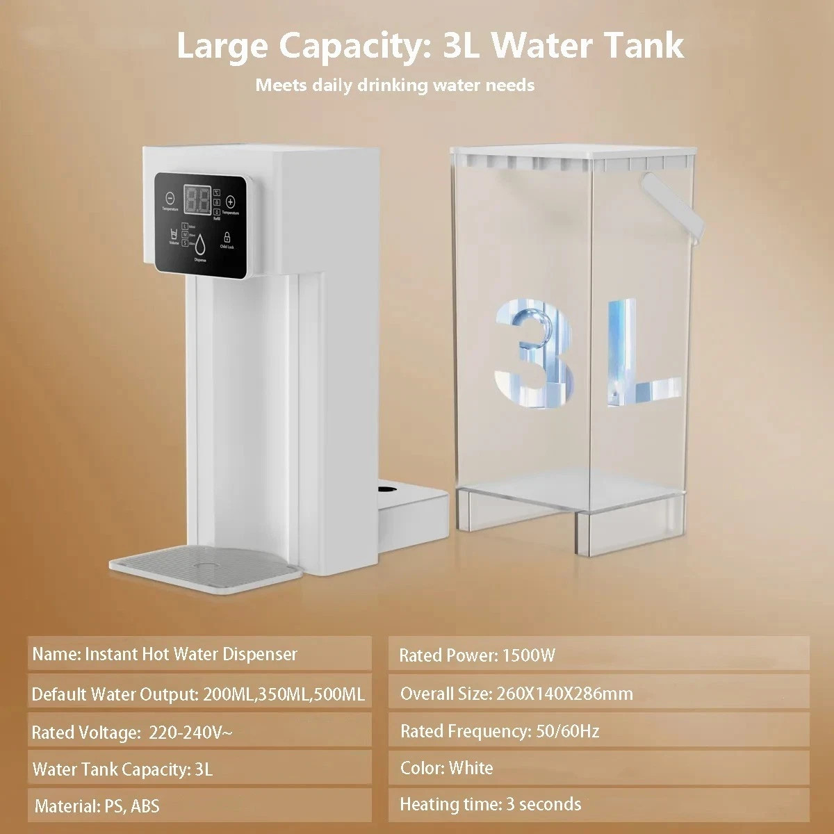 3l instant water dispenser 12 temperature adjustable water