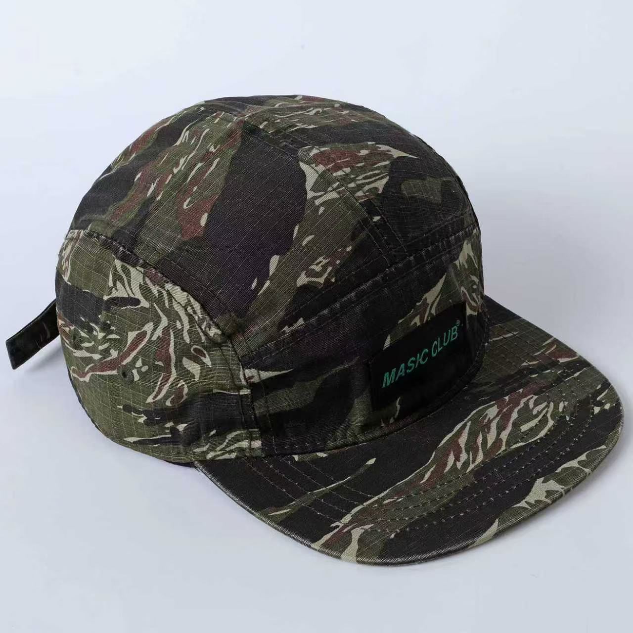 Checkered Camouflage Letter Logo Five-panel Camping Hat - Quick-drying Tear-resistant Flat Brim Workwear Street Sun Protection Hat product image