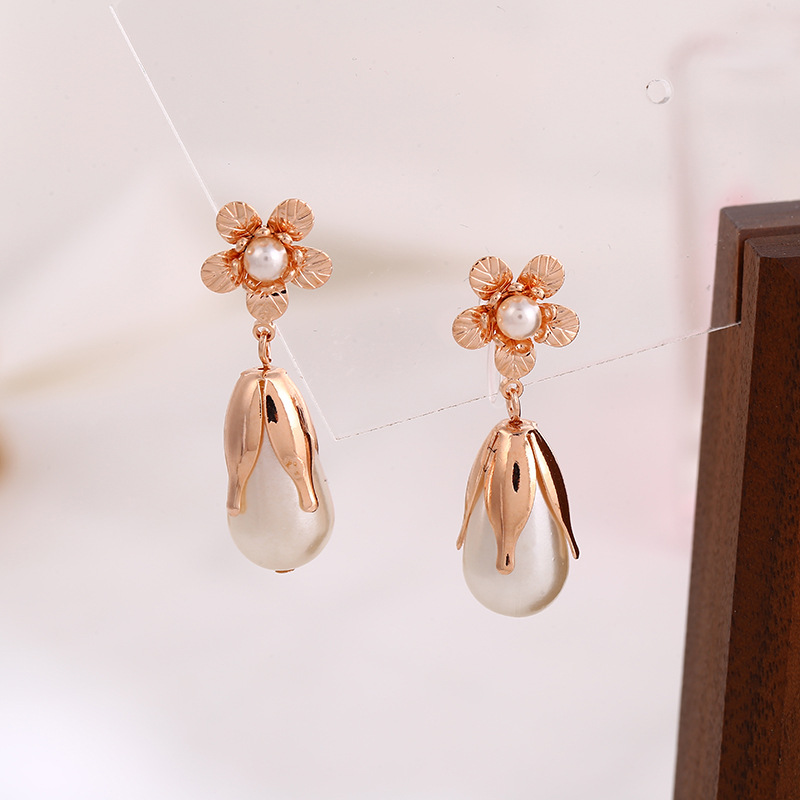 Hao Shi Earrings Real Gold Electroplated Flower Bone Female