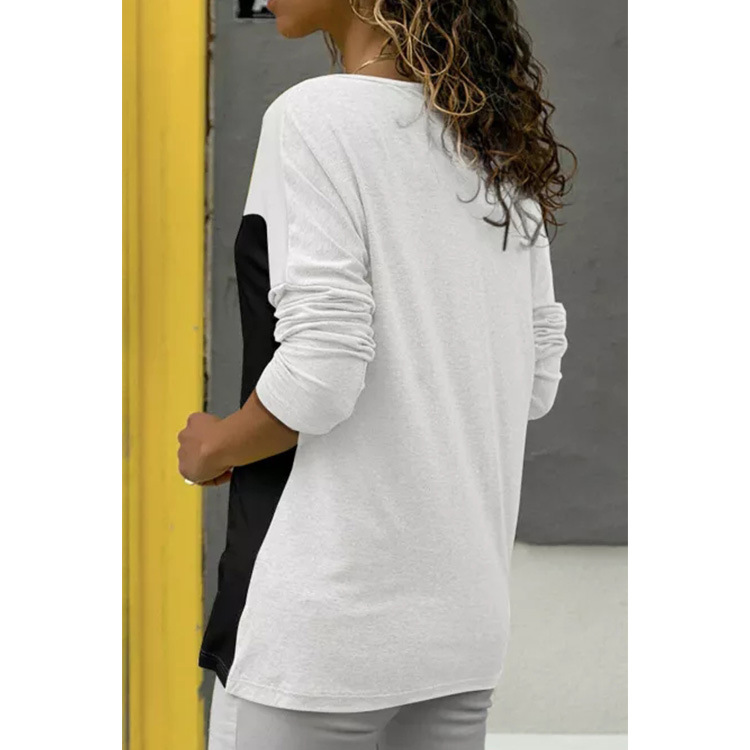 Colorblock Round Neck Long Sleeved Loose And Comfortable Top