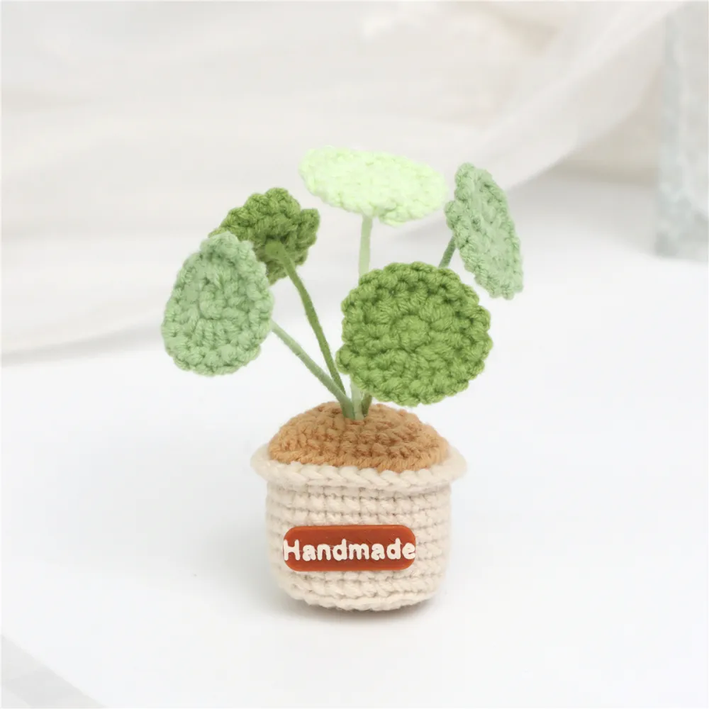 Handmade Crochet Mini Potted Fridge Magnet Green Plant Sunflower Cute Animal Ornament Soft Yarn Everlasting Crochet Plant Indoor Home Magnetic Decor