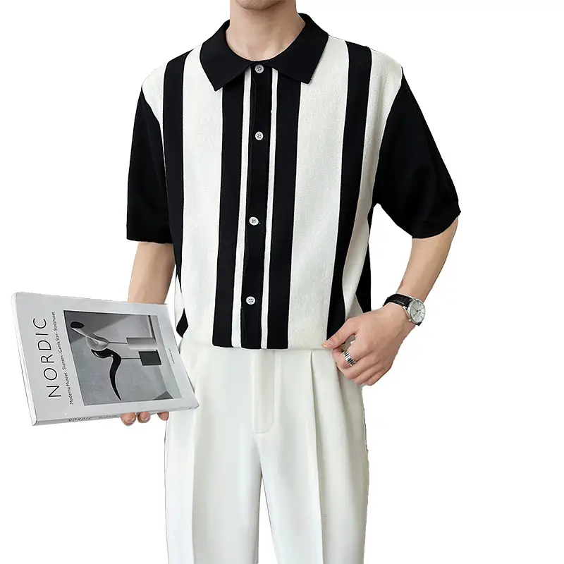 Men's Striped Color Blocking POLO Sweater