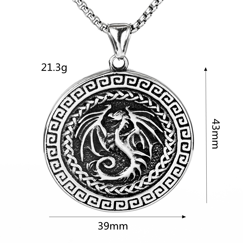 Men's Stainless Steel Vintage Viking Flying Dragon Necklace