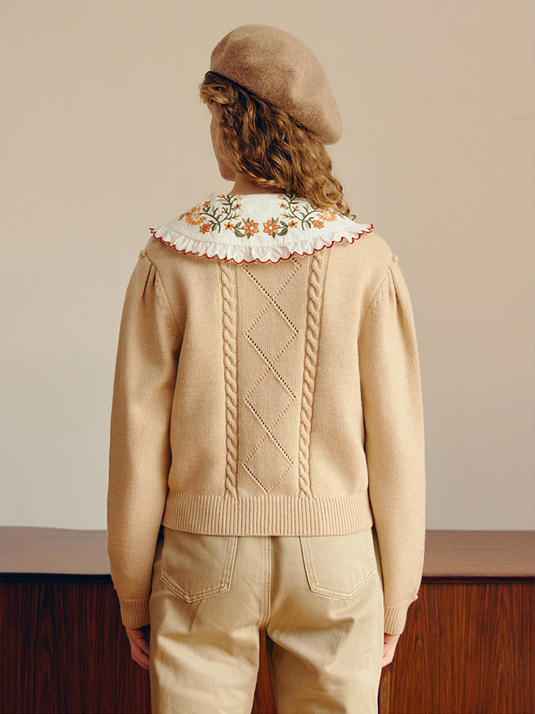 Women's Sweet Embroidered Knit Cardigan Sweater Jacket