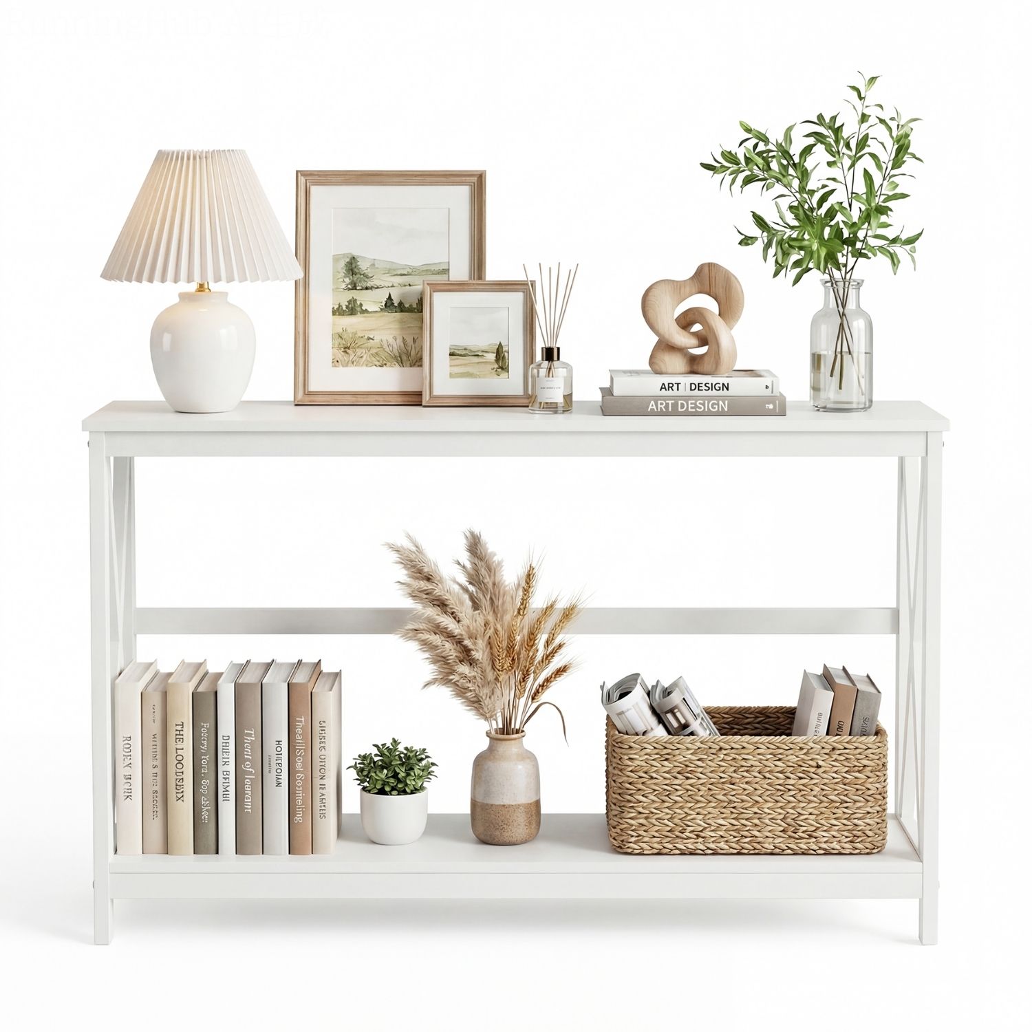 Console Table, 2-Tier Entryway And Sofa Table, Narrow Long With Shelves, Industrial Hallway Table For Living Room And Foyer, White