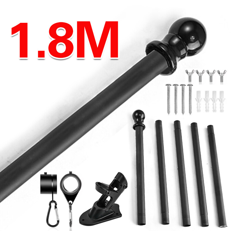 Wall Mounted Mount Telescopic Flag Pole Top Black Ball Aluminum Flagpole