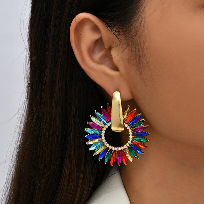 Women's Creative Personality Geometric Round Rhinestone Earrings