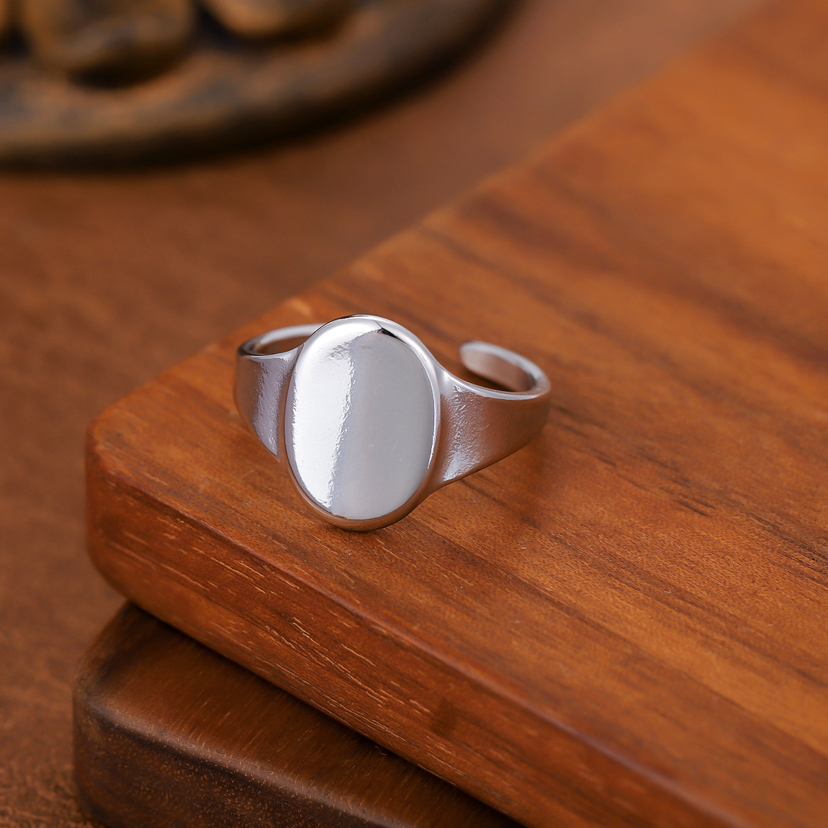 New Stainless Steel Oil Pressed Geometric Open Ring, Wide Band, Unisex Design thumbnail 6