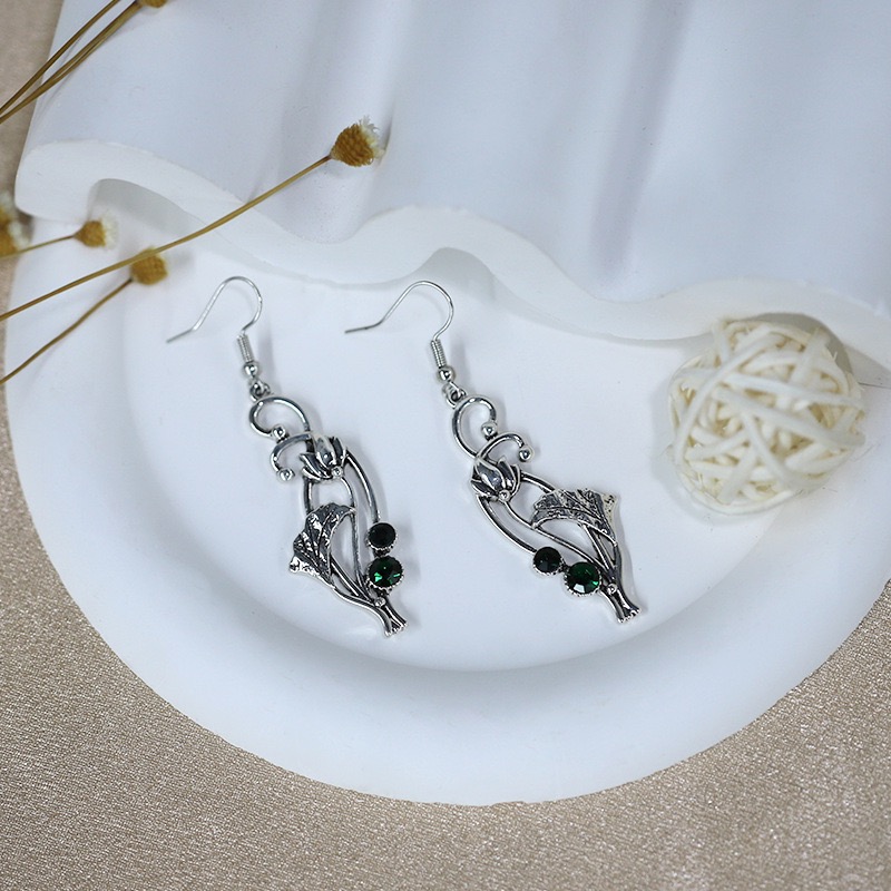 Retro Leaf Simulated Turquoise Earrings For Women Vintage Teardrop Studs Ethnic Jewelry