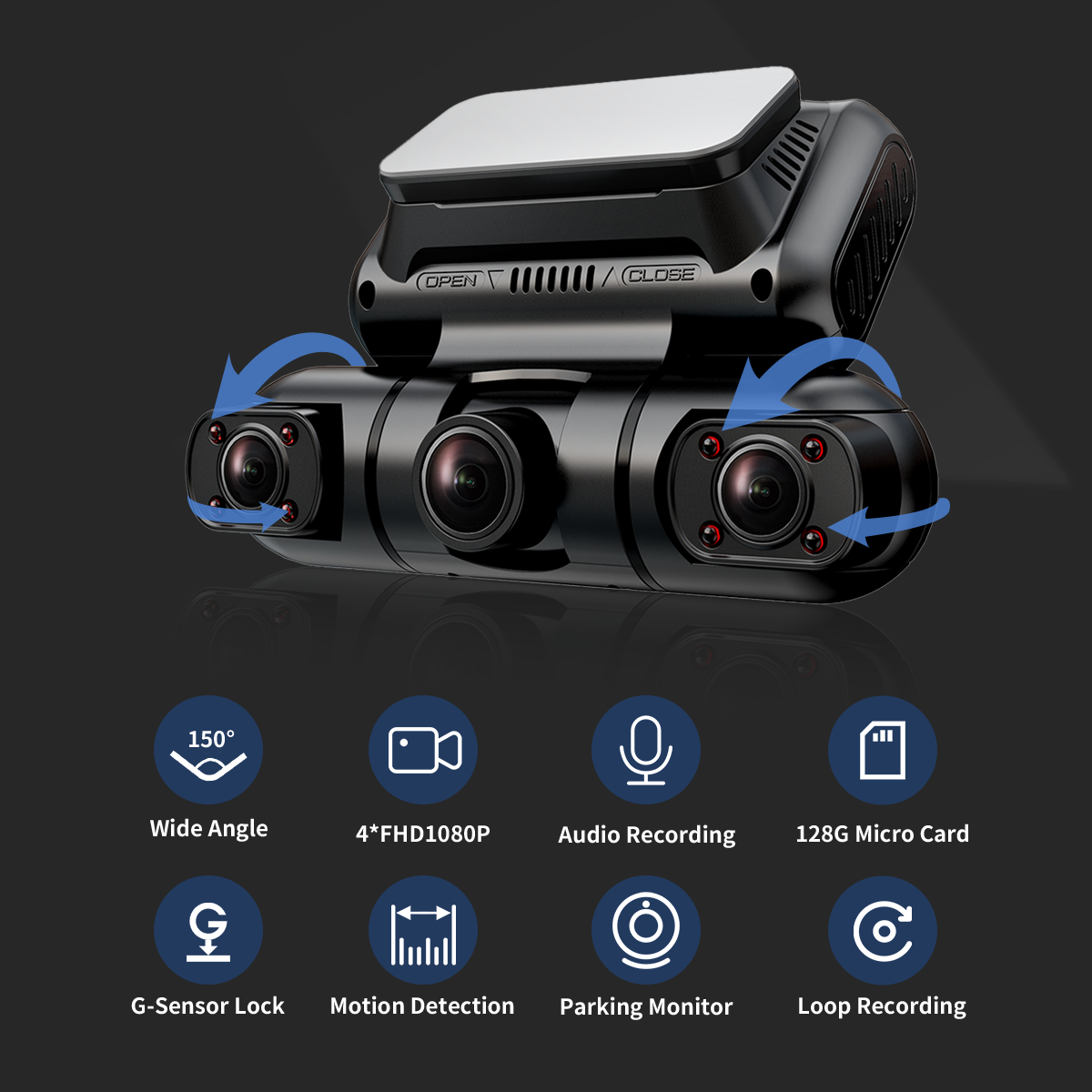 Hainatech 360 Degree View 4 Channel Dash Cam Front And Rear Inside Left Right, Dash Camera For Cars, Built-in GPS WiFi Night Vision, 24  7 Recording Parking Mode Monitor, Free 128G Card — foto 3