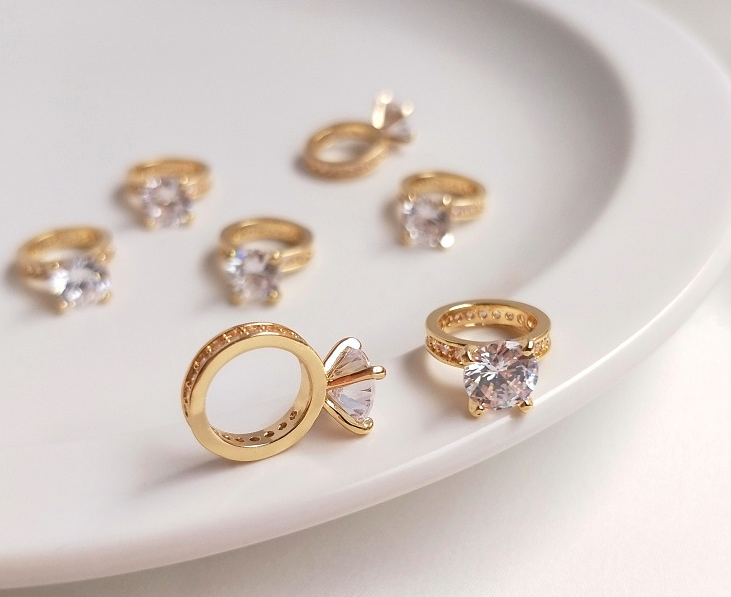 Gold Inlaid Zircon Ring Pendant Handmade Diy Carat Diamond Ring Ring Necklace Clavicle Chain Pendant