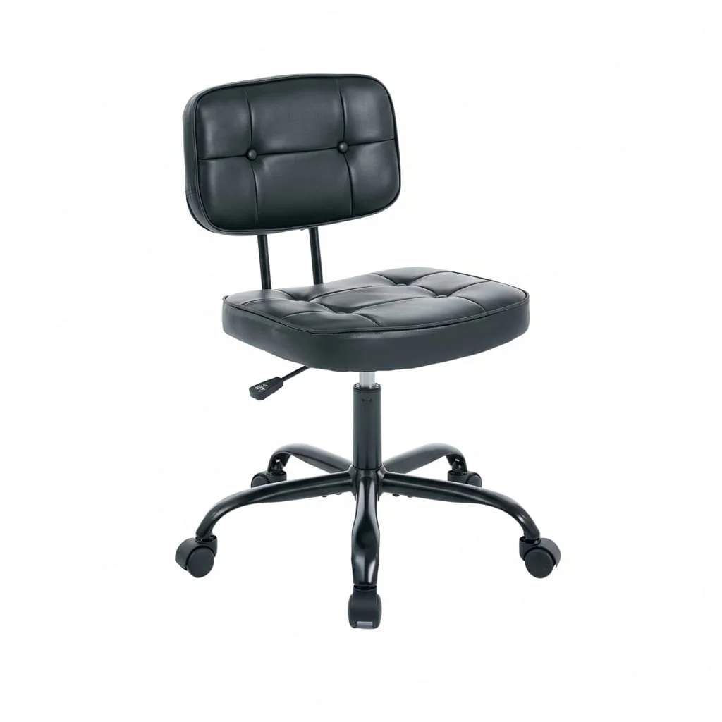 PU Genuine Leather Chair, Small Space, Thickened Seat Cushion,  Armless Roller Chair