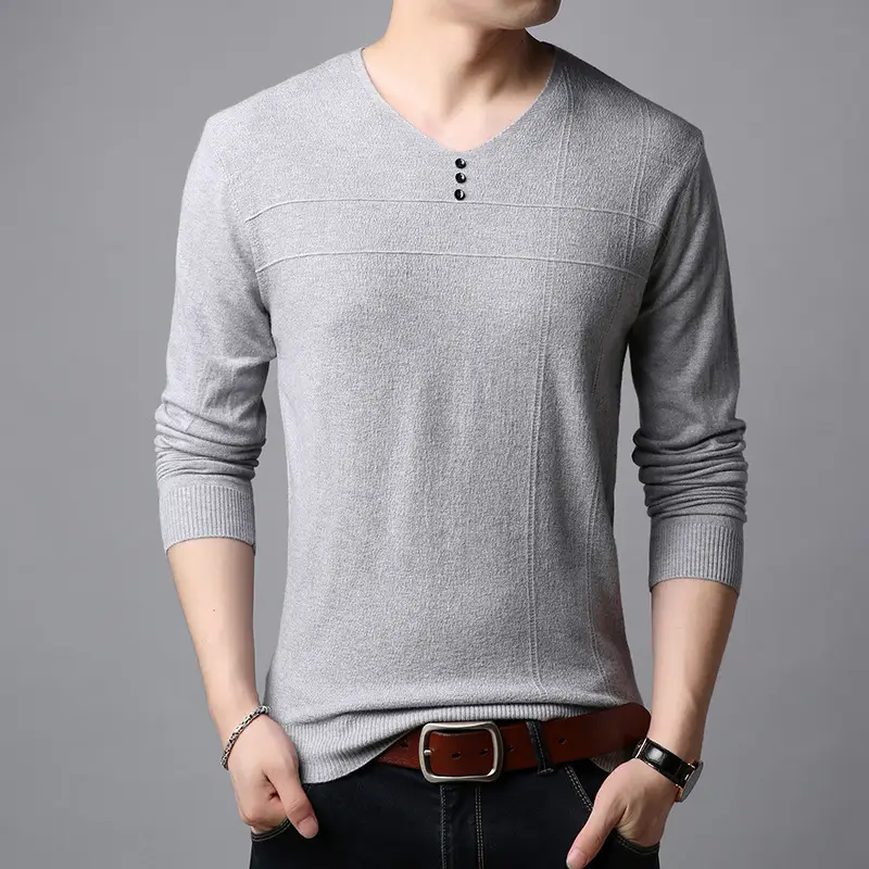 Men's New Striped Knitwear Slim V-neck Fashion Simple