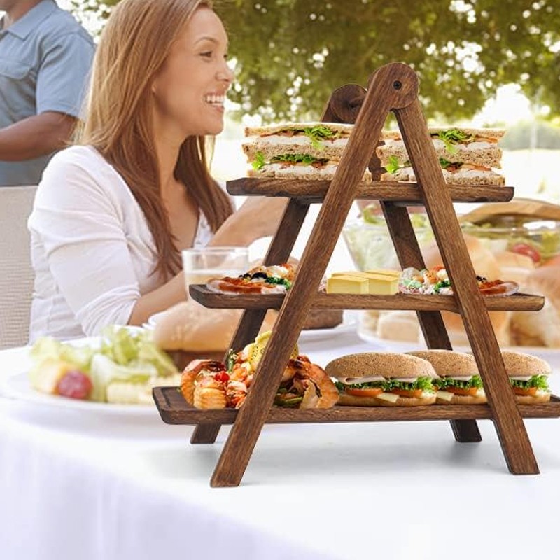3Tier Serving Set Platters Wooden Three Tiered Serving Trays Party Food Tray Set