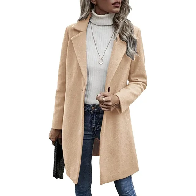 Long Sleeve Loose Tweed Jacket Apricot - Shop at LoveMi