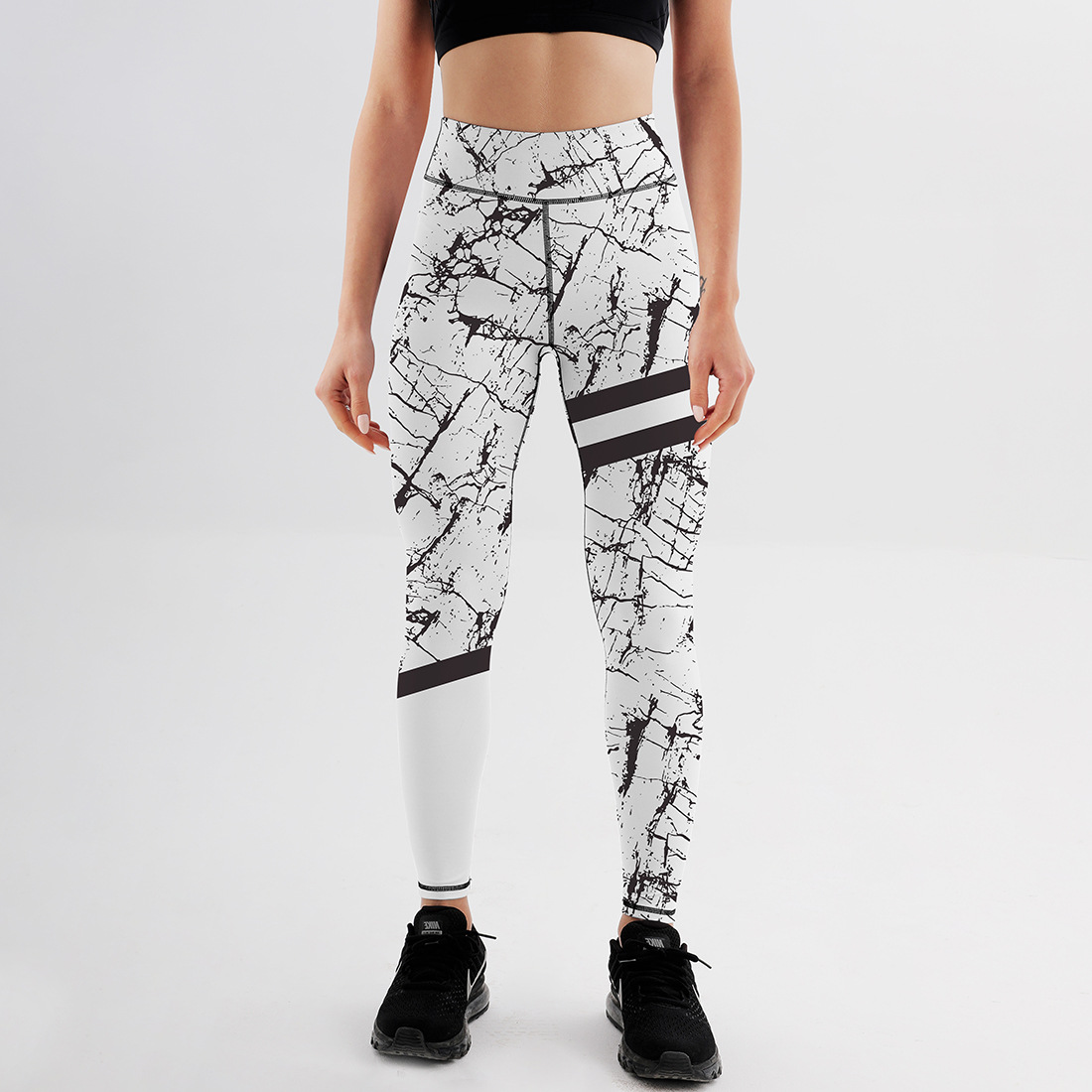 Hot Sale Black And White Marble Print Yoga Leggings