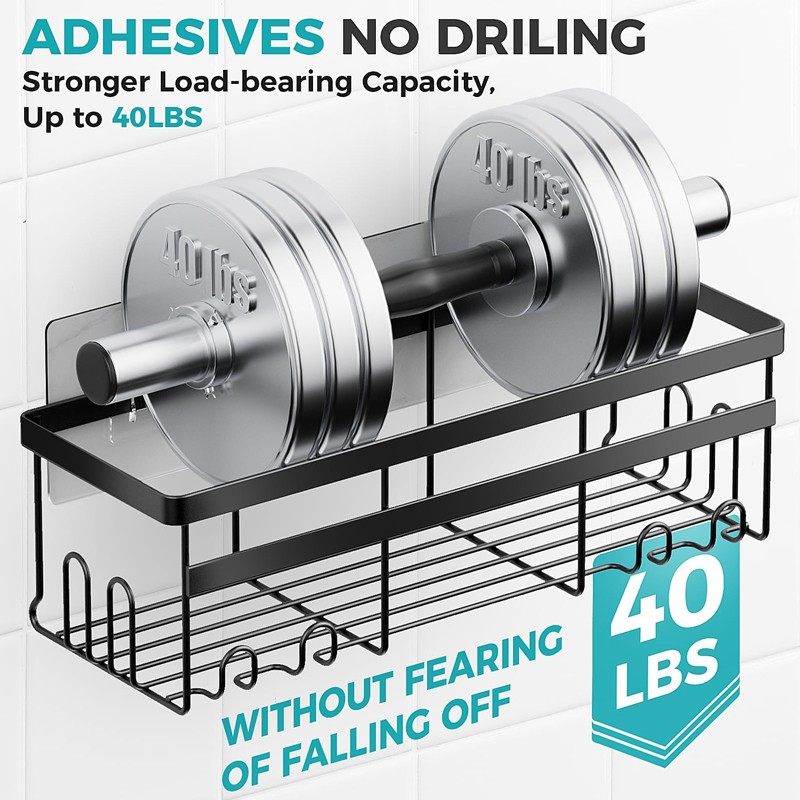 3x Self Adhesive Bathroom Shower Caddy Shelf Rack Storage Black Stainless Steel — image 4