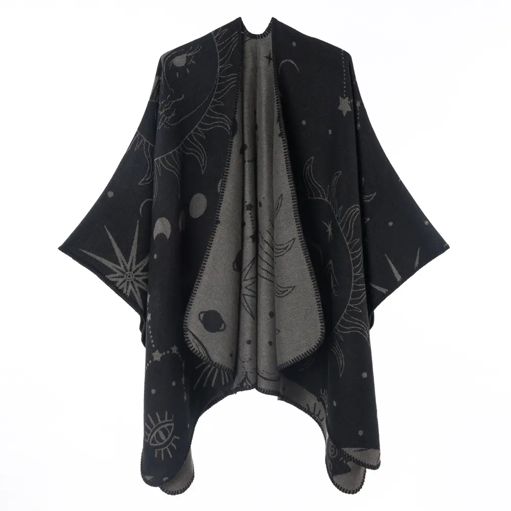 Women's Sun Moon Starry Sky Jacquard Poncho Shawl