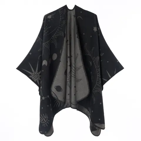 Women's Sun Moon Starry Sky Jacquard Poncho Shawl