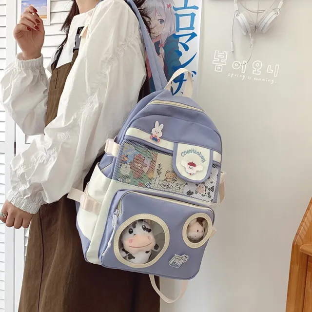Backpack Female Korean Version Of The Forest Trendy Backpack Hit The Color Foreign Style Junior High School College Student School Bag Blue - Shop at LoveMi