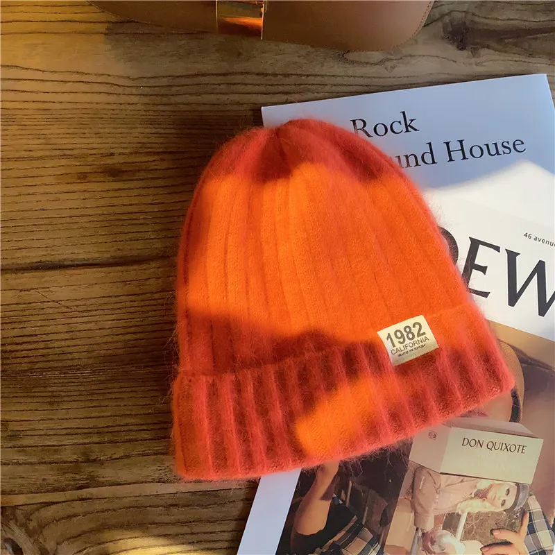Solid Color Digital Ins Knitted Hat For Warmth - Orange