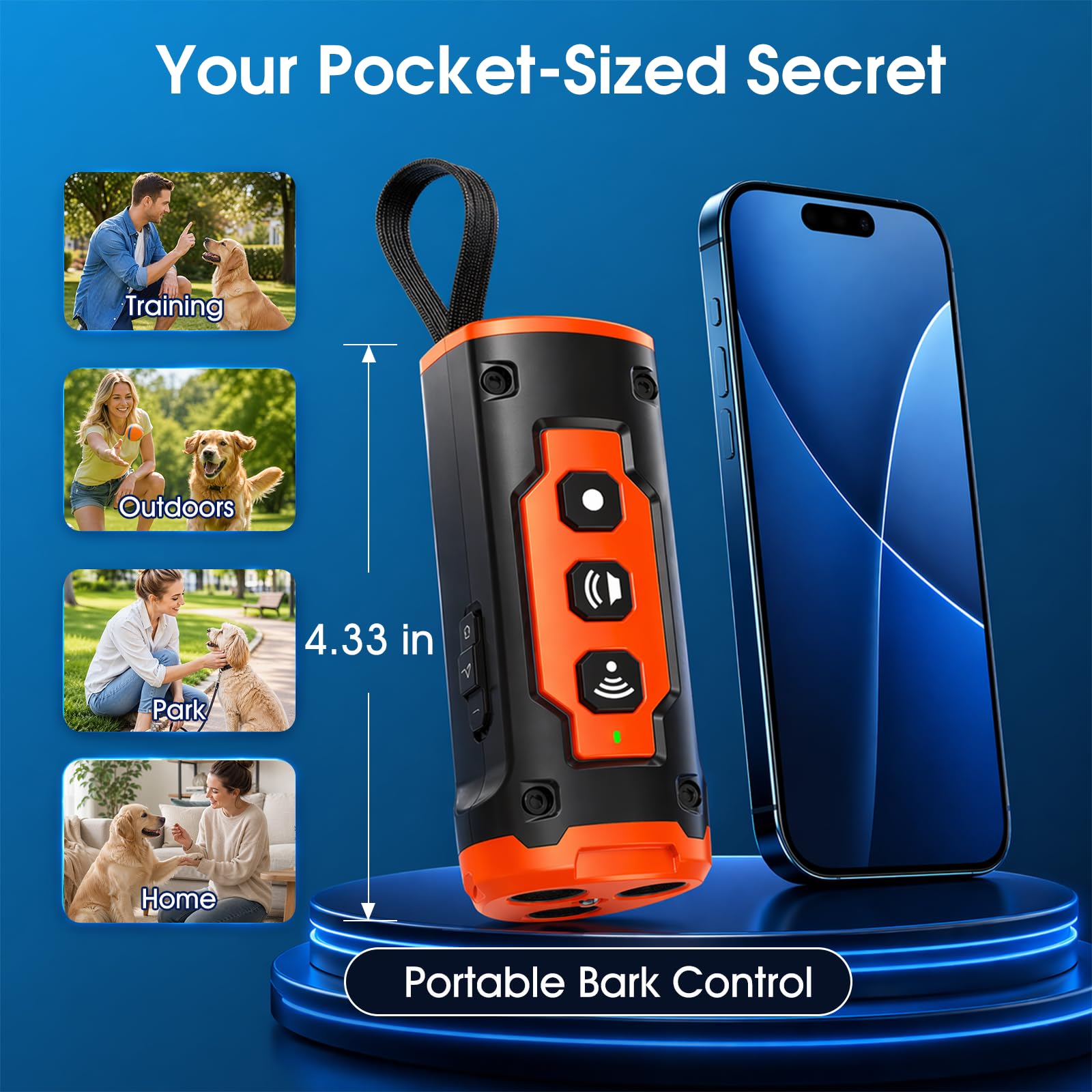 Dog Bark Deterrent Devices, 1-Touch Anti-Barking Device For Dogs With 3 Ultrasonic Heads, 50ft Range, Rechargeable & Safe Dog Training Tool With Flashlight, Helps Improve Behavior — foto 4