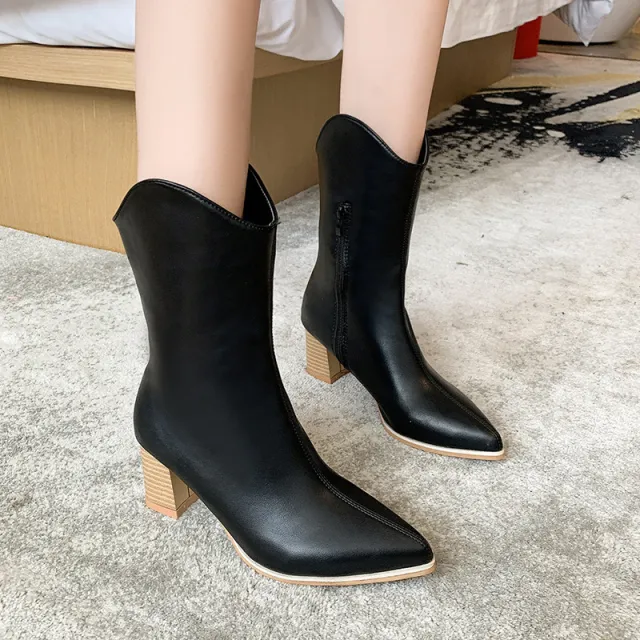 Women's Pointed toe High heeled Short Boots Autumn And Winter Black - Shop at LoveMi