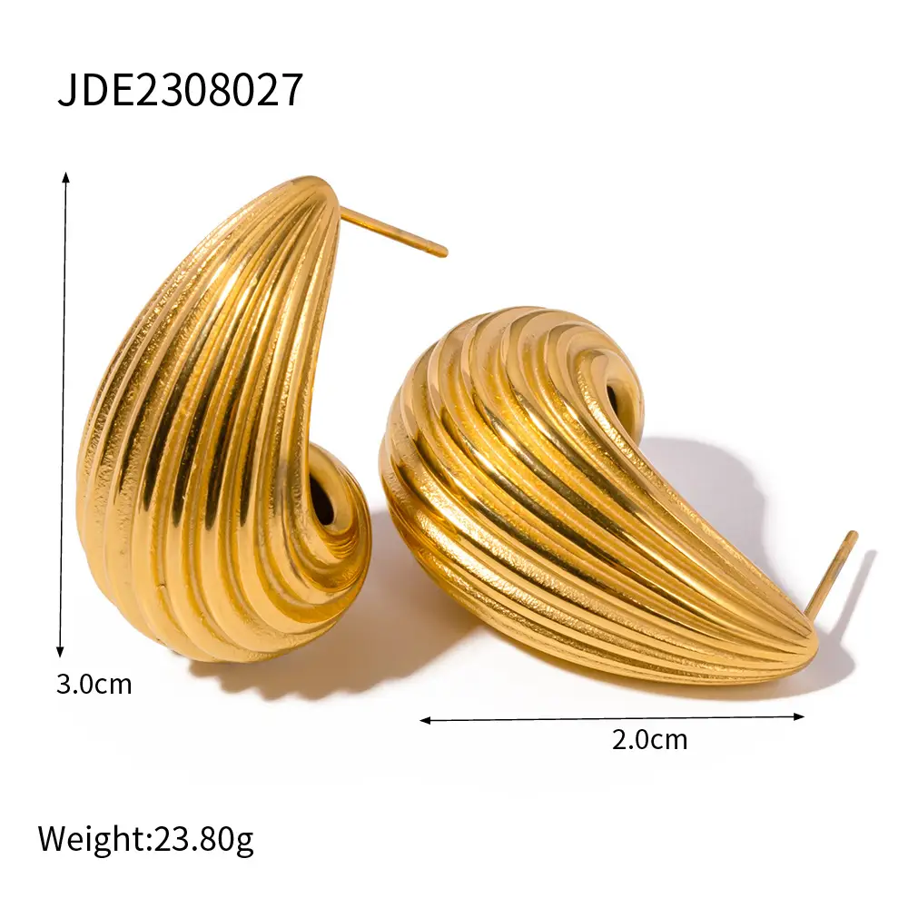 Advanced Design Gold Chubby Striped Water Drop Titanium Steel Earrings For Women All-match Fashion Earrings Wholesale