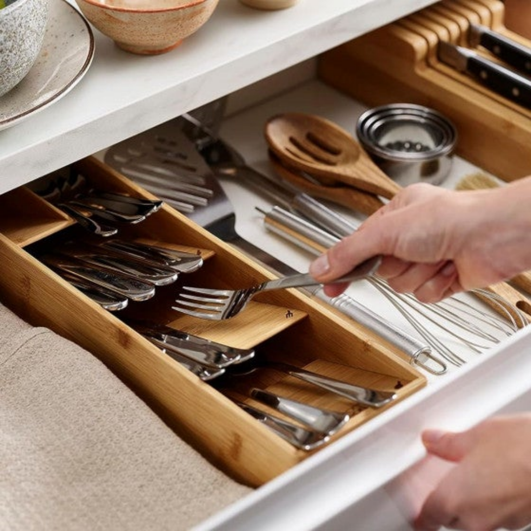 Compact Bamboo Cutlery Organizer