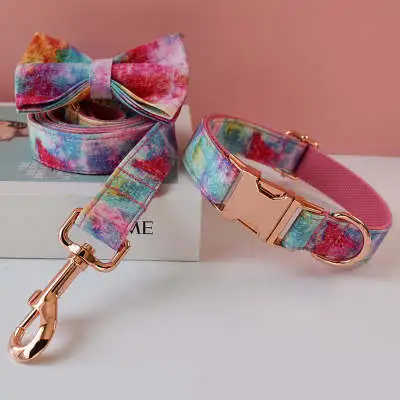 Hot And Dyed Blue And Rose Gold Buckle Pet Collar Dog Collar Belt Set - Shop at LoveMi