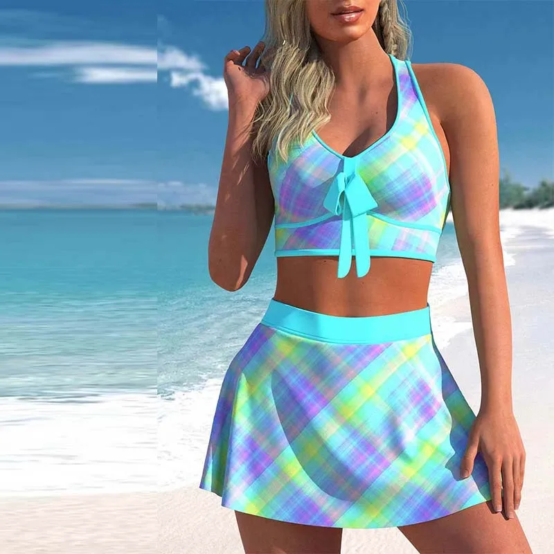Split Swimwear Skirt Conservative Large Print - Picture 4Style-S