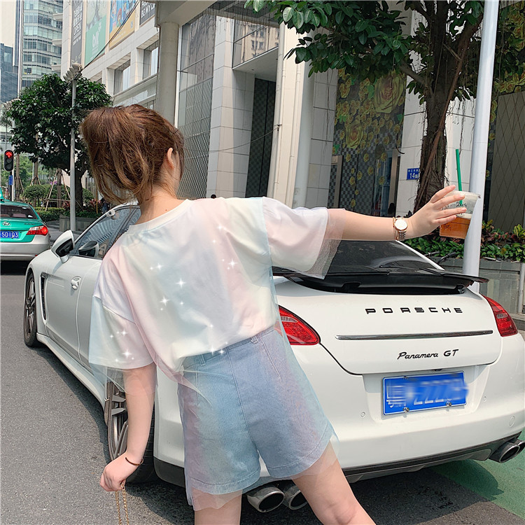 Super Fairy Loose Embroidered Short-sleeved T-shirt Women's Hong Kong Style Mid-length