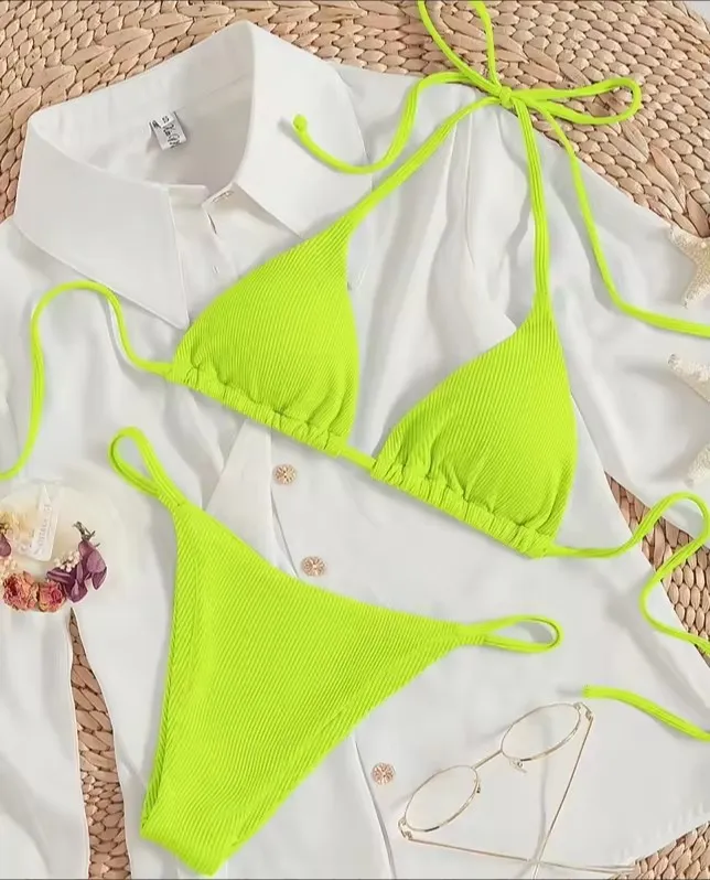 Factory Women's Sexy Small Rib Bikini Tie Bikini Set Two Piece Swimsuit Beach Wear - Style16-L