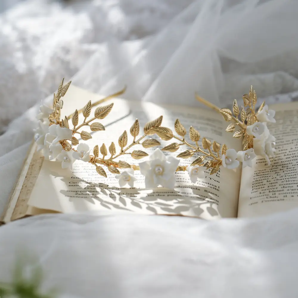 Hair Band Gold Leaf Silver White Flower Ceramic Accessories