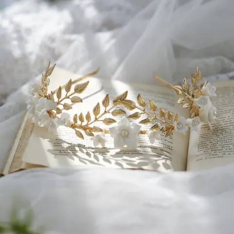 Hair Band Gold Leaf Silver White Flower Ceramic Accessories
