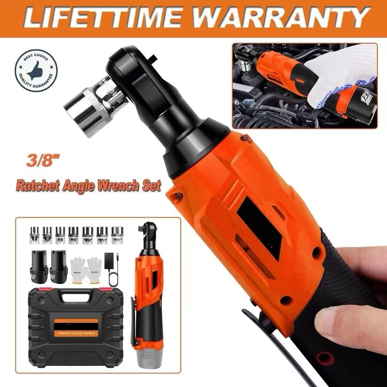 Cordless Electric Ratchet Wrench, 90 Degree Angle 200NM, 12V, 2 Batteries — image 2
