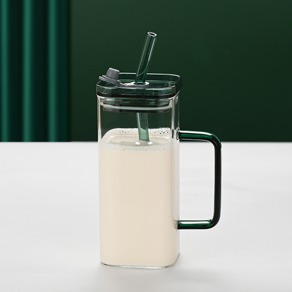 1 Pcs Pink Glass Straw Cup, 6 Colors Square Glass Cup With Straw And Lid, High Borosilicate Glass Cup, Milk Cup, Juice Cup, Cold Drink Cup, Coffee Cup, Tea Cup, Office Cup, Gift Cup - Image 10